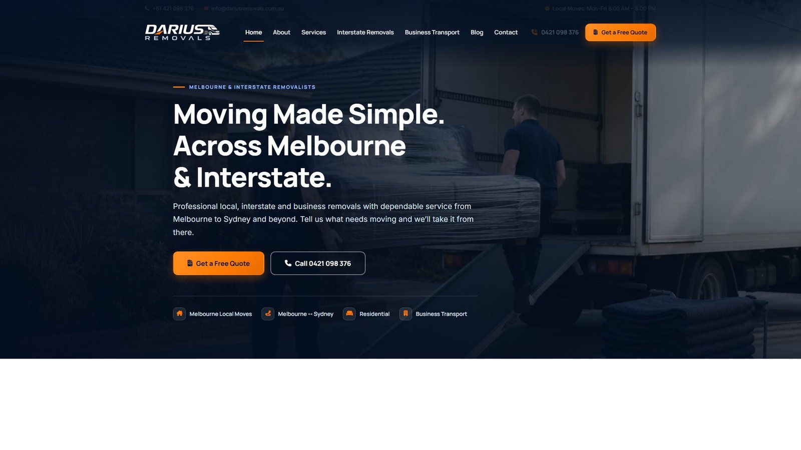Darius Removals — Removals · Logistics website design by Rahul Simi